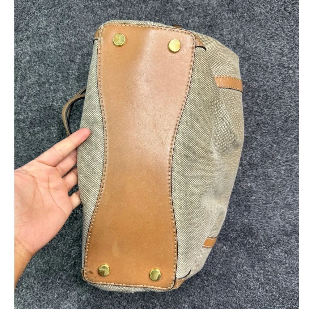 Michael Kors Beige Canvas Leather Trim Triple Compartment Shoulder Bag SCKPSOMY